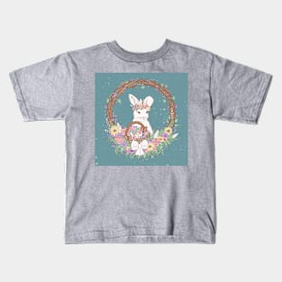 Watercolor Easter Bunny Wreath Art Kids T-Shirt